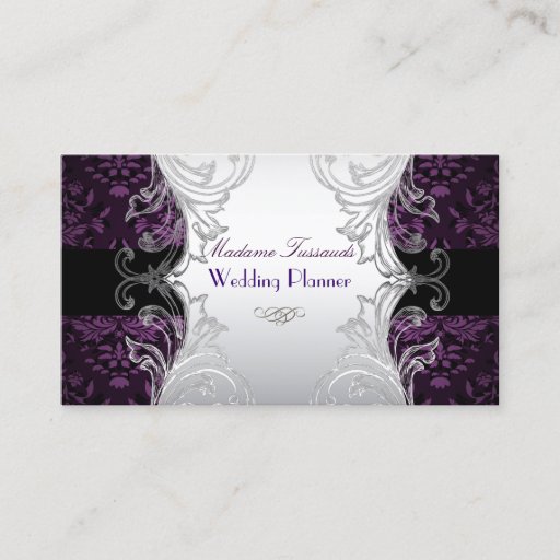 Customizable PixDezines bijoux damask faux silver/purple Business Card Templates