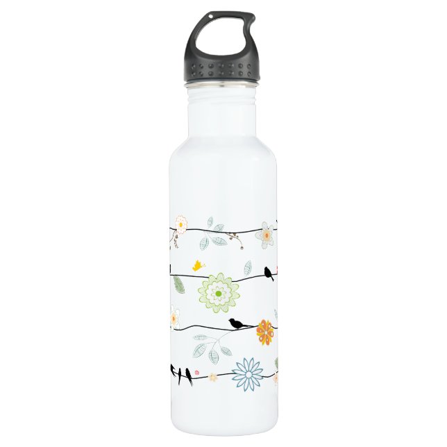 PixDezines birds on wires/diy background Water Bottle (Front)