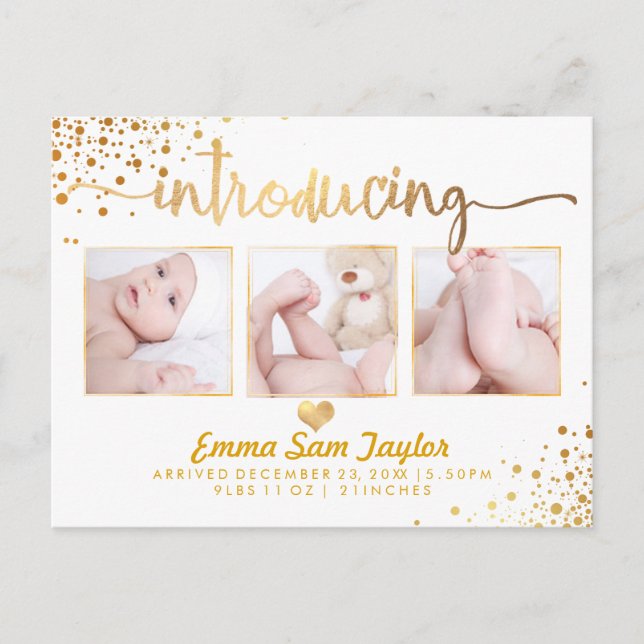 PixDezines Birth Announcement/Dazzled Faux Gold Announcement Postcard (Front)