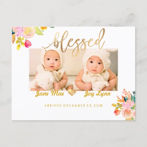 PixDezines Birth AnnouncementFloral Watercolor Announcement Postcard