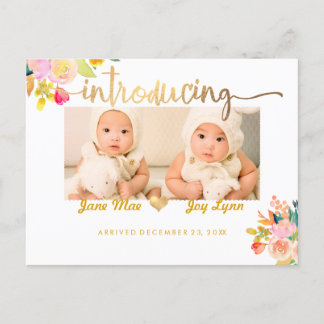 PixDezines Birth Announcement/Floral Watercolor Announcement Postcard