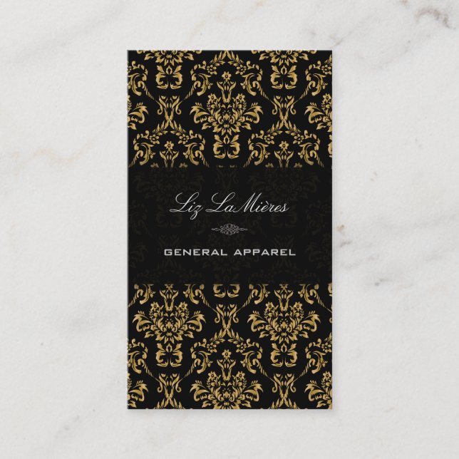 PixDezines Black+Gold Arianna Vintage Damask Business Card (Front)