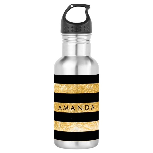 PixDezines black/gold stripes/adjustable Stainless Steel Water Bottle (Front)