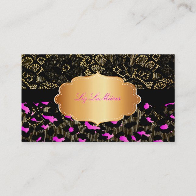PixDezines black lace+pink cheetah Business Card (Front)