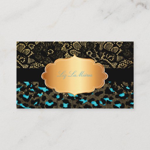 Customizable PixDezines black lace+teal cheetah Business Card Template