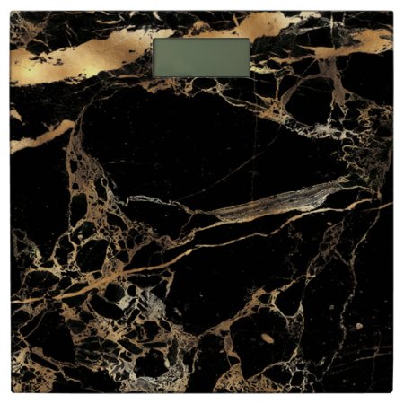 Pixdezines Black Marble Faux Gold Veins Bathroom Scale