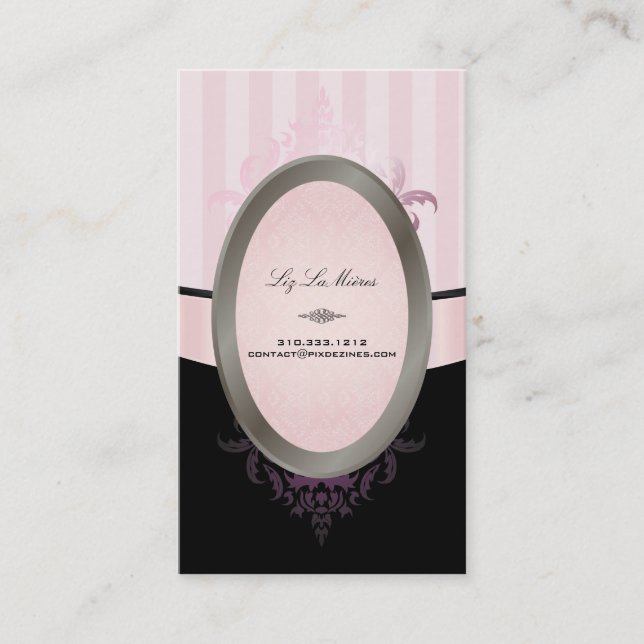 PixDezines Black, Pink, White, adjustable stripes Business Card (Front)