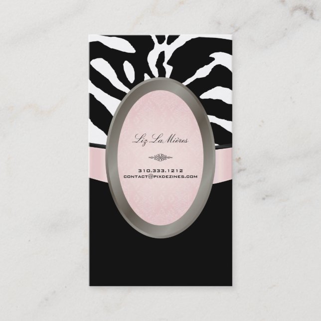 PixDezines Black, Pink, White Zebra stripes Business Card (Front)