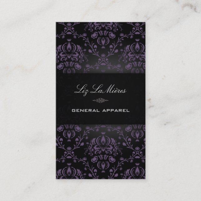 PixDezines Black+Purple Dolcè Vintage Damask Business Card (Front)