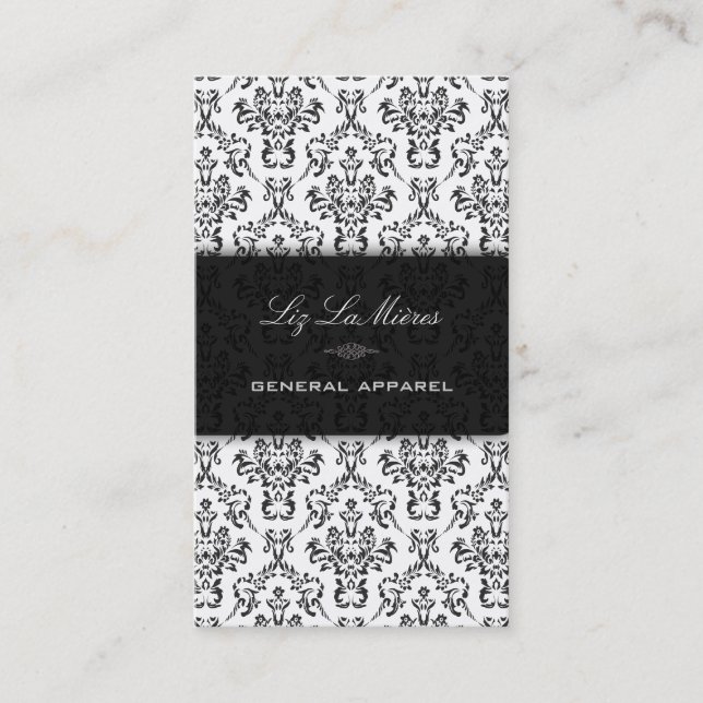 PixDezines Black+White Arianna Vintage Damask Business Card (Front)