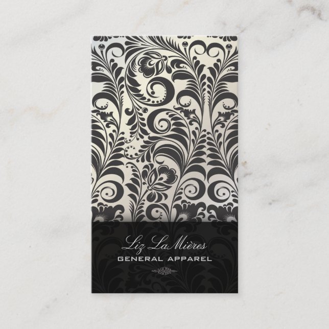 PixDezines Black+White Bellissimo Vintage Damask Business Card (Front)