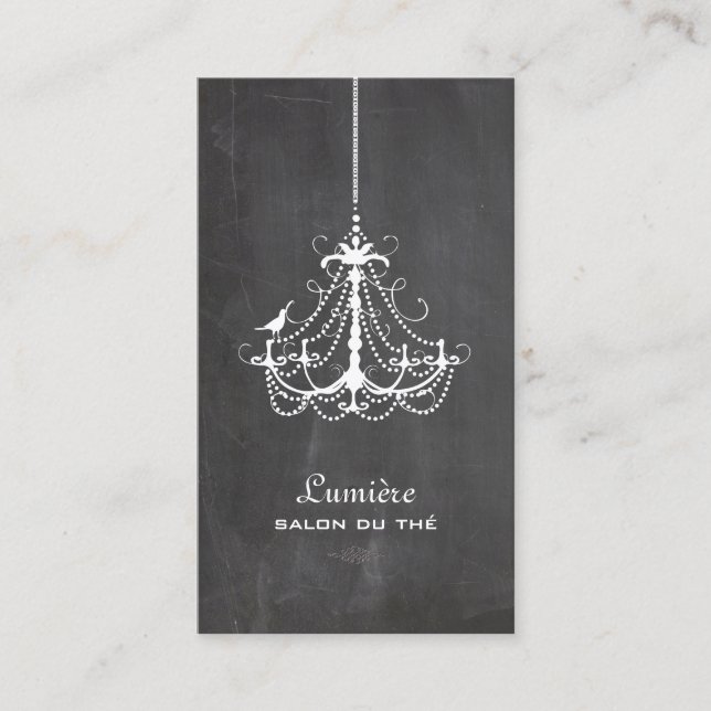 PixDezines  Black+White Chandelier Chalkboard Business Card (Front)