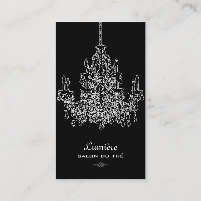 PixDezines Black+White Chandelier/DIY background Business Card (Front)