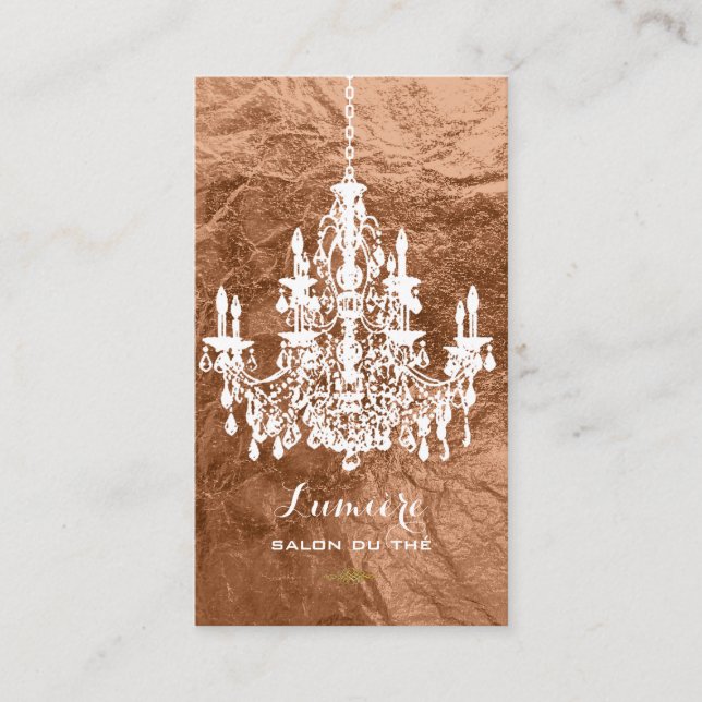 PixDezines black+white chandeliers/faux copper Business Card (Front)