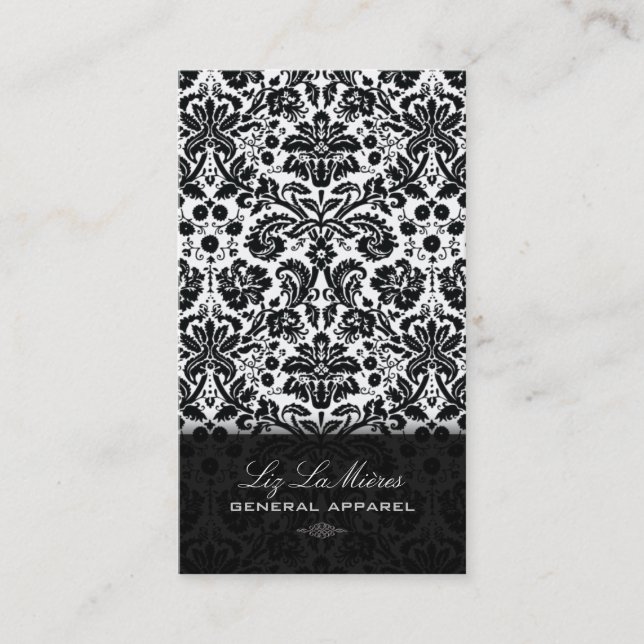 PixDezines Black+White Desiree Vintage Damask Business Card (Front)