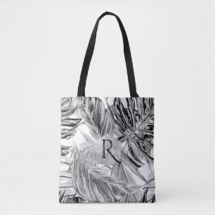 PixDezines Black+White Greenery, Tropical Monstera Tote Bag