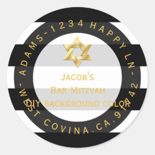 PixDezines black+white stripes mitzvah return add Classic Round Sticker