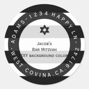 PixDezines black+white stripes mitzvah return add Classic Round Sticker