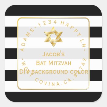 Pixdezines Black White Stripes Mitzvah Return Add Square Sticker by custom_mitzvah at Zazzle