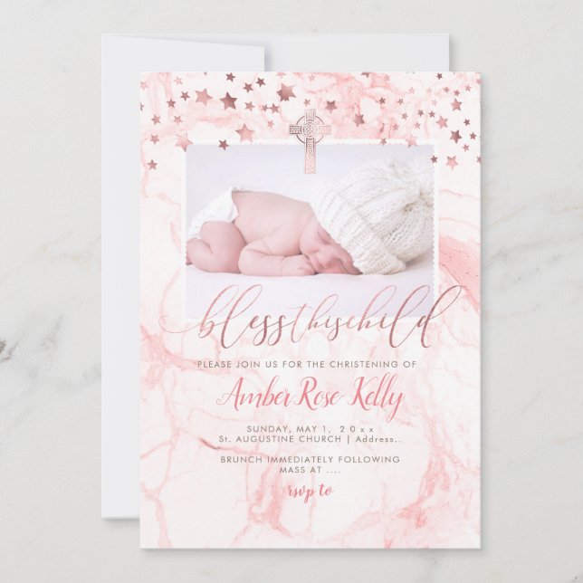 PixDezines BLESS THIS CHILD, FAUX ROSE GOLD Save The Date (Front)