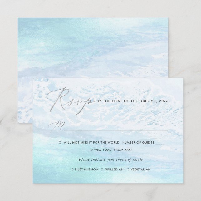 PixDezines Blue Coastal, Beach RSVP w Meal Invitation (Front/Back)