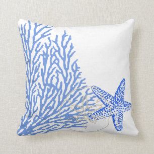 PixDezines blue coral+starfish/diy background Throw Pillow