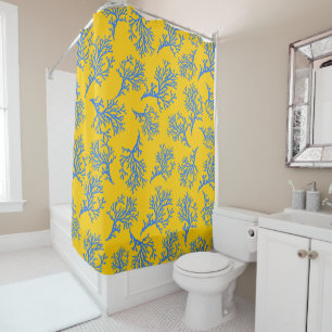 PixDezines Blue Corals/DIY Background Yellow Shower Curtain