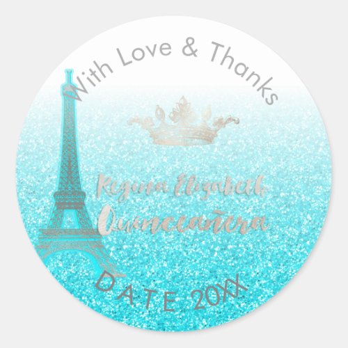 PixDezines Blue EiffelSweet 15DIY Thank You Classic Round Sticker