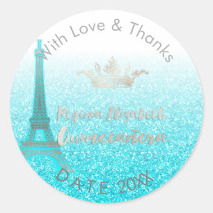 PixDezines Blue Eiffel/Sweet 15/DIY Thank You Classic Round Sticker