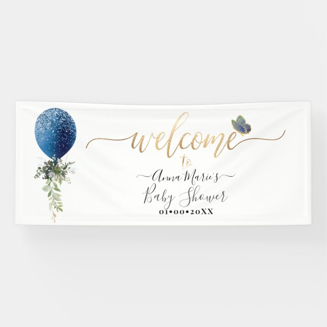 PixDezines Blue Glitter Balloon Any Event Welcome Banner (Horizontal)