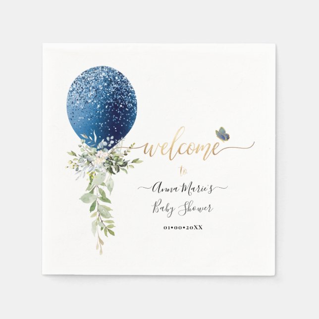PixDezines Blue Glitter Balloon Any Event Welcome Napkins (Front)