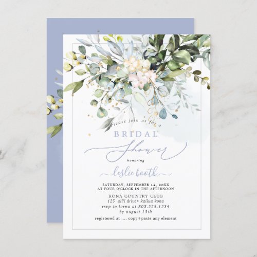 PixDezines Blue Gum Eucalyptus Bridal Shower Invitation