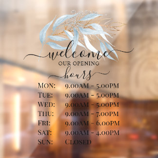 PixDezines Blue Gum Eucalyptus Sprig Store Hours Window Cling