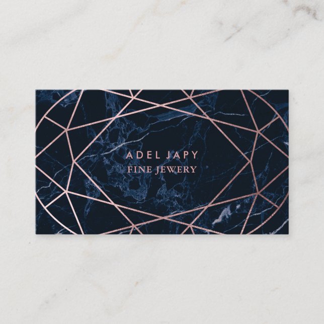PixDezines Blue Marble+Faux Rose Gold Oval Cut Business Card (Front)