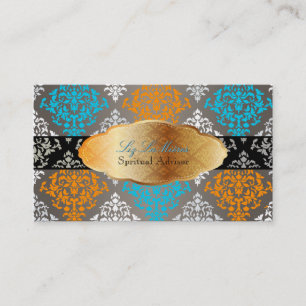 PixDezines blue+orange Josephine Damask/DIY color Business Card