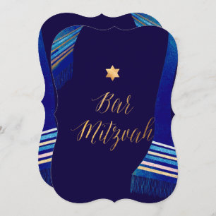 PixDezines ✡ Blue Tallit Bar Mitzvah Invitation