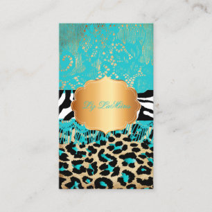 PixDezines blue vintage lace+leopard+zebra Business Card