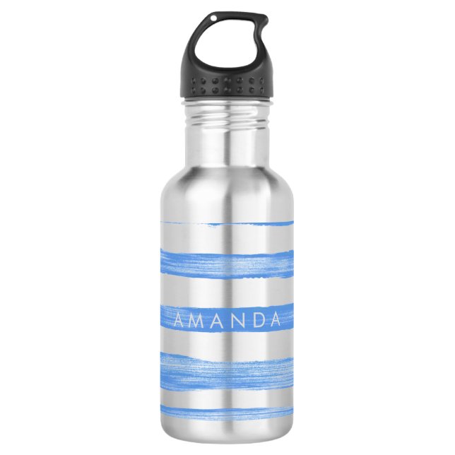 PixDezines Blue Watercolor Stripes/adjustable Water Bottle (Front)