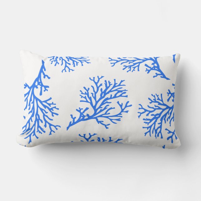 PixDezines blue/white/coral/diy background Lumbar Pillow (Front)