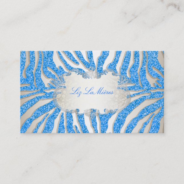 PixDezines blue zebra/champagne Business Card (Front)