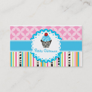 PixDezines blueberry swirls cupcake+stripes Business Card