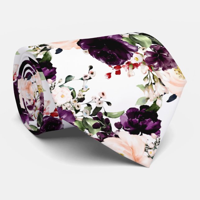 PixDezines Blush Aubergine H2 Flowers DIY Bckgrnd Neck Tie (Rolled)