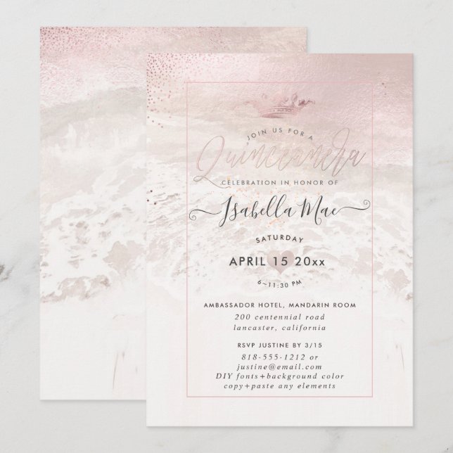 PixDezines Blush Beach / Shoreline Quinceanera Invitation (Front/Back)