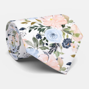 PixDezines Blush Blue Watercolor Flowers DIY color Neck Tie