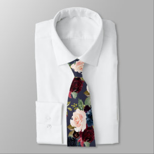 PixDezines Blush Burgundy Navy Flwrs DIY Backgrnd Neck Tie