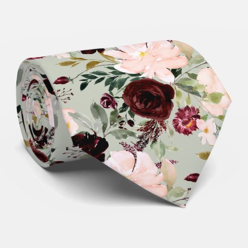PixDezines Blush Burgundy Navy H2 Botanical Neck Tie