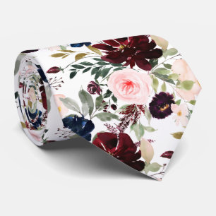 PixDezines Blush Burgundy Navy H2 Botanical Neck Tie