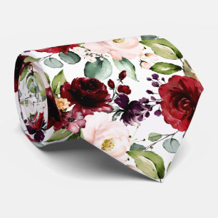 PixDezines Blush Burgundy Watercolor Flowers Neck Tie