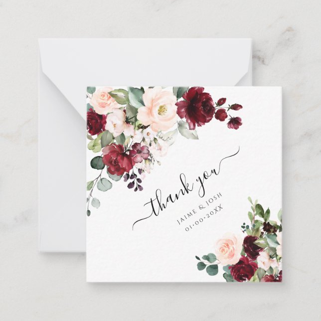 PixDezines Blush Burgundy Watercolor Flowers Note Card (Front)