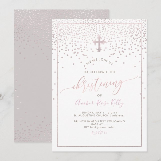 PixDezines Blush Confetti/Christening/DIY Color Invitation (Front/Back)